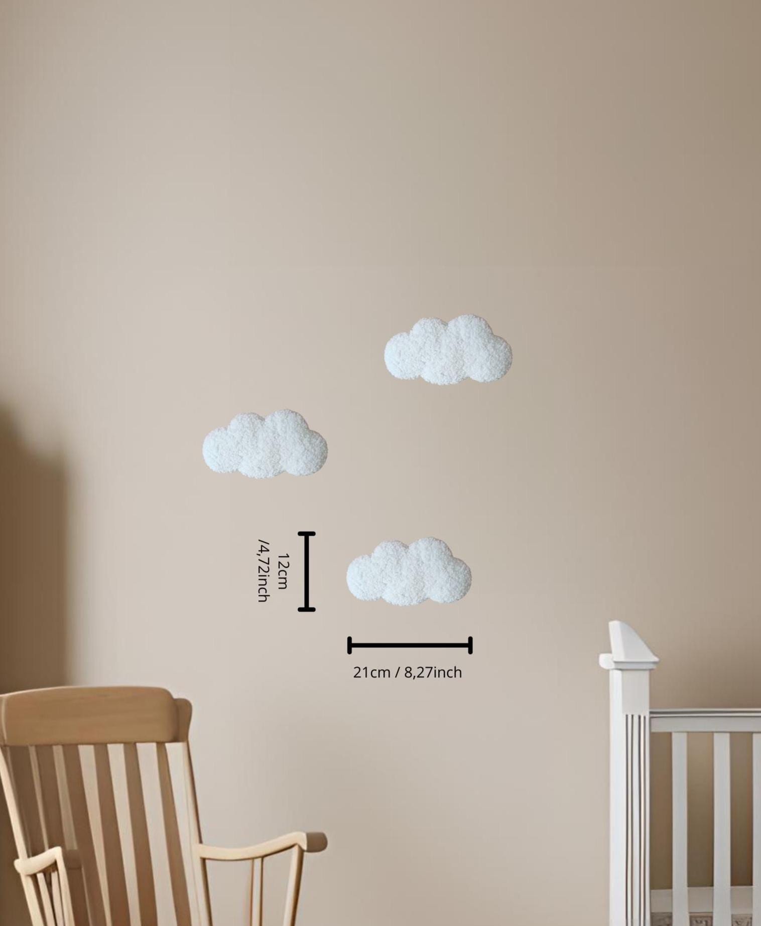 Set of 3 Small Clouds – Nursery Decor – 21x12cm – Soft Textured Teddy Fabric – Neutral Nursery Accessory Off-White
