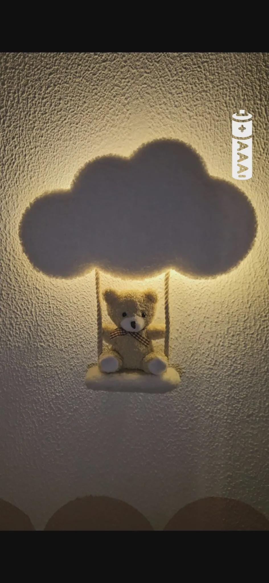 Handmade Cloud Lamp with Bear on a Swing | Battery-Powered LED Night Light | Nursery Decor | Baby Shower Gift | Baby Shower Gift