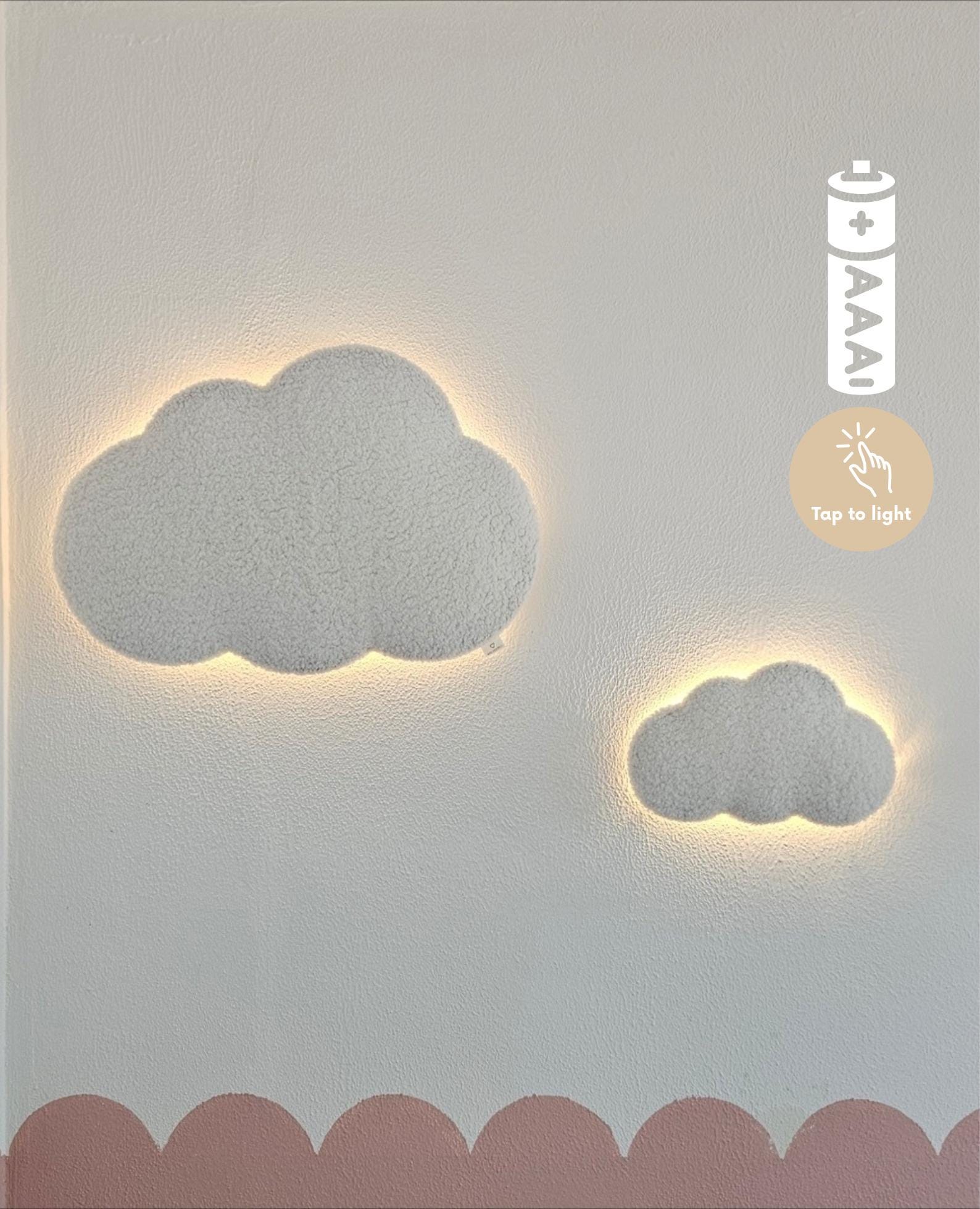 Set of 2 Cloud Night Lights – Battery Powered LED Nursery Wall Lamps – Baby Room Decor – Cloud Nursery Gift
