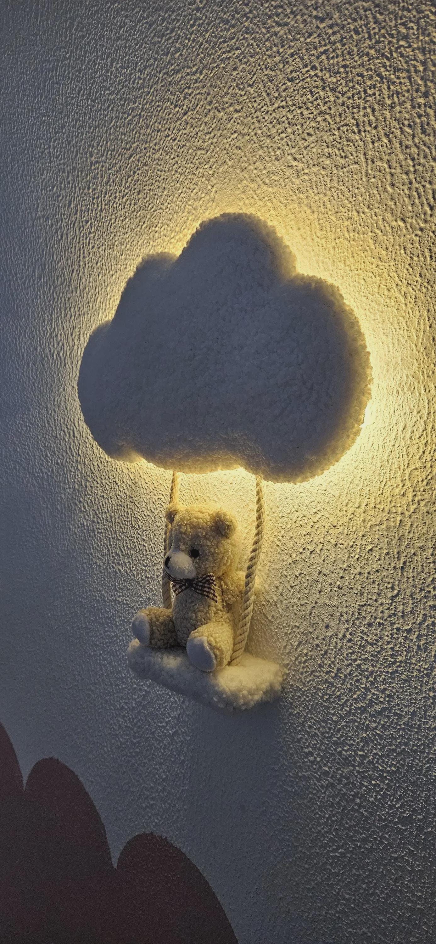 Handmade Cloud Lamp with Bear on a Swing | Battery-Powered LED Night Light | Nursery Decor | Baby Shower Gift | Baby Shower Gift