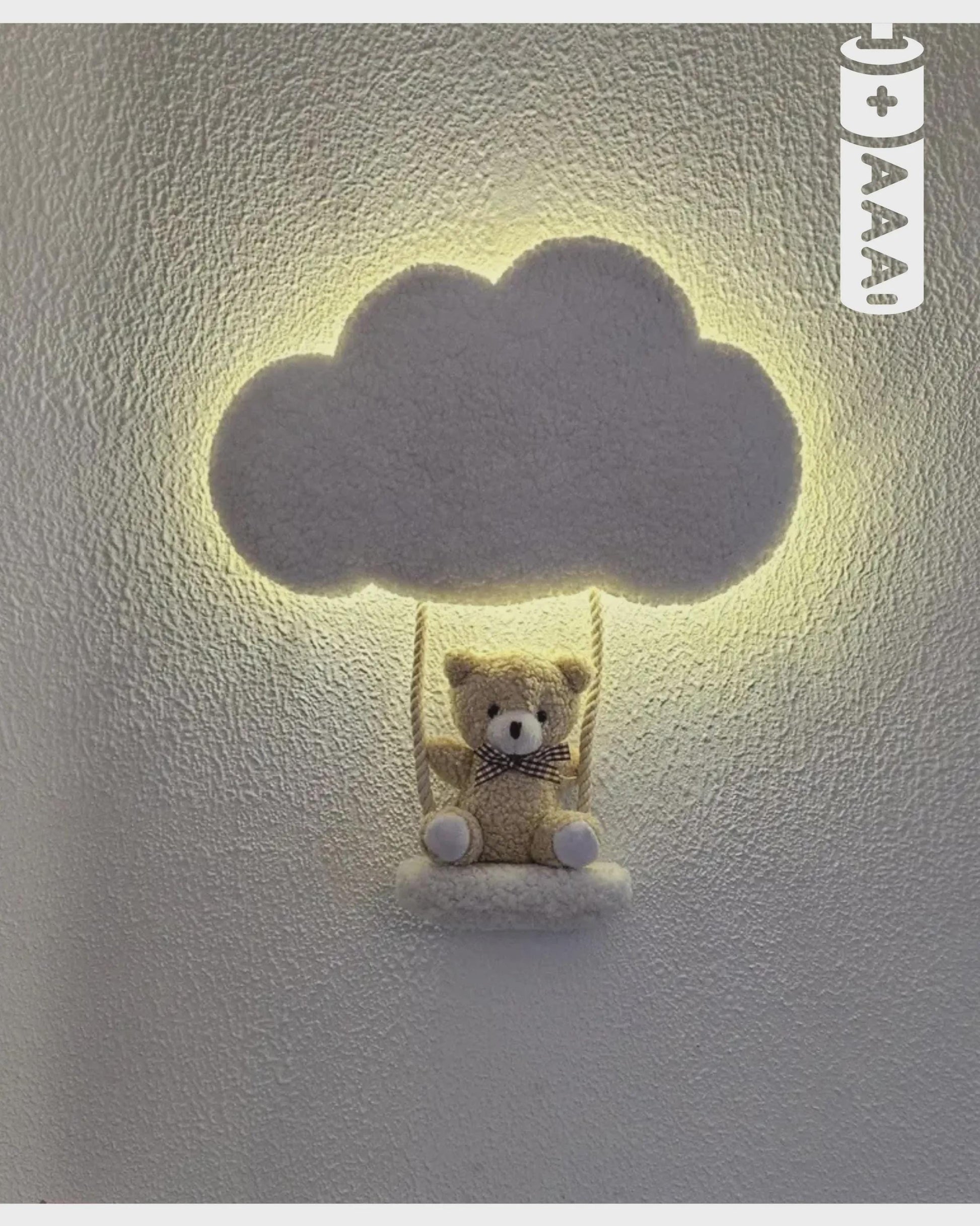 Handmade Cloud Lamp with Bear on a Swing | Battery-Powered LED Night Light | Nursery Decor | Baby Shower Gift | Baby Shower Gift