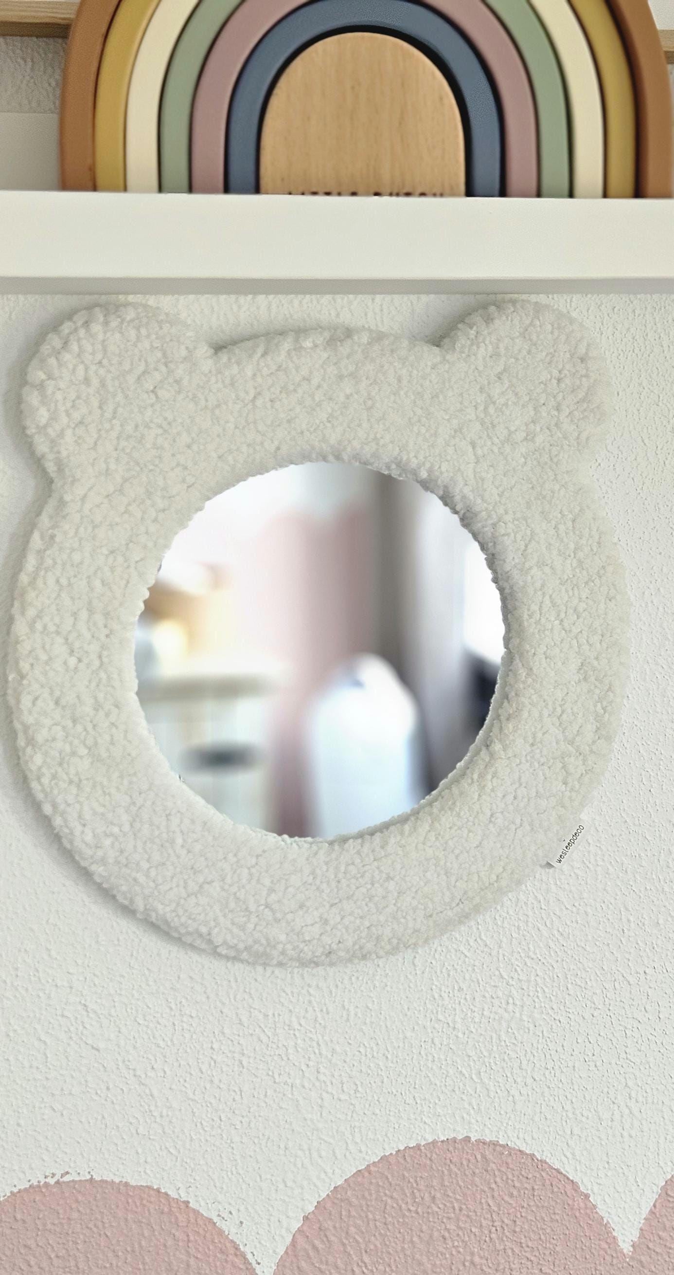 Teddy Mirror Children's Room - Bear Head Mirror 30x28cm - Soft Plush Wall Decoration for Baby or Toddler Room - Handmade