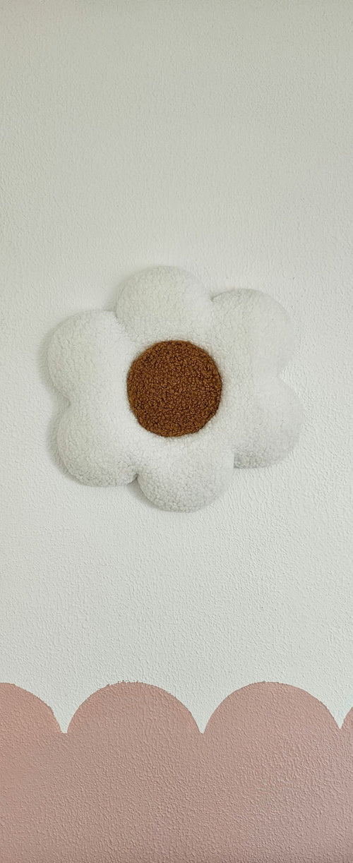 Flower daisy wall decoration off-white/ochre yellow nursery, boucle wall decoration, children's room, baby room, clouds, flower
