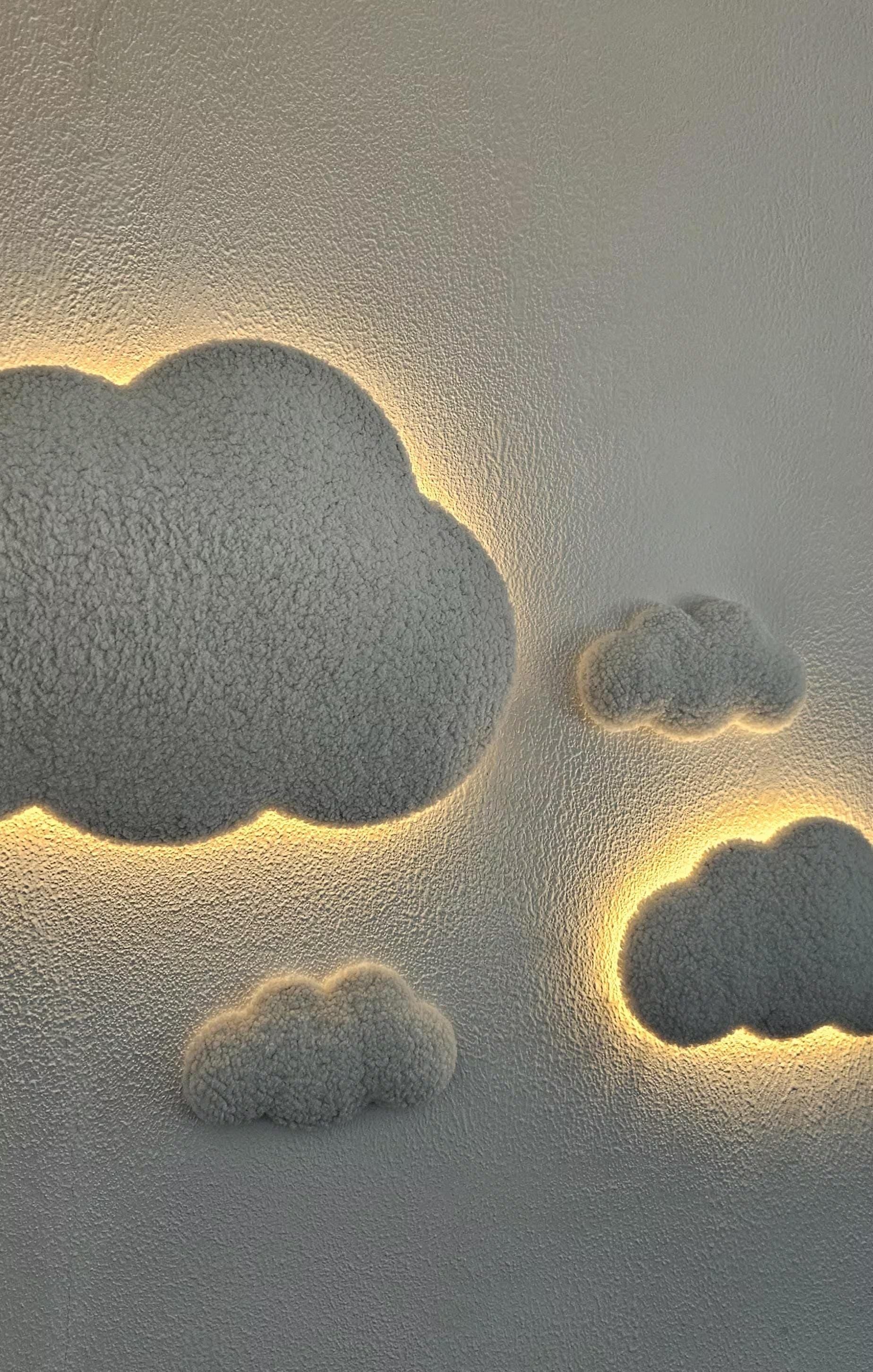 Cloud Wall Lamp Set of 4 – LED Nursery Night Lights – Handmade Baby Room Decor – Soft Cloud Lights – Baby Shower Gift