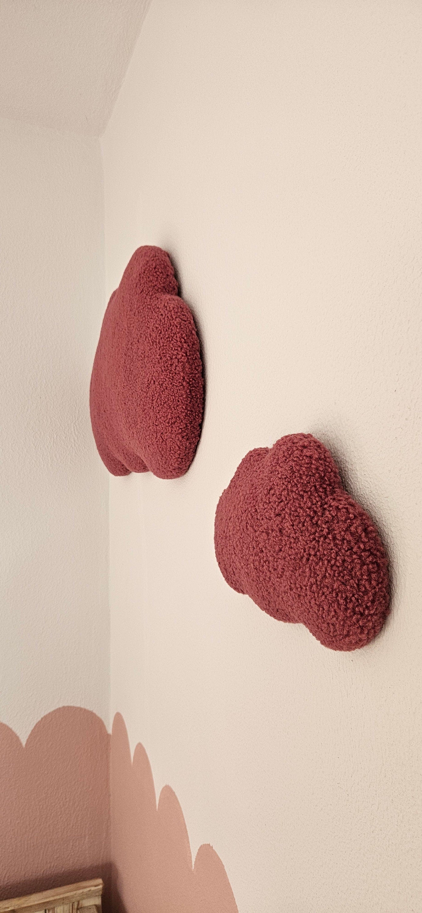 Set Baby room wall decoration cloud dark old pink boucle, children's room decoration, baby shower gift, baby clouds