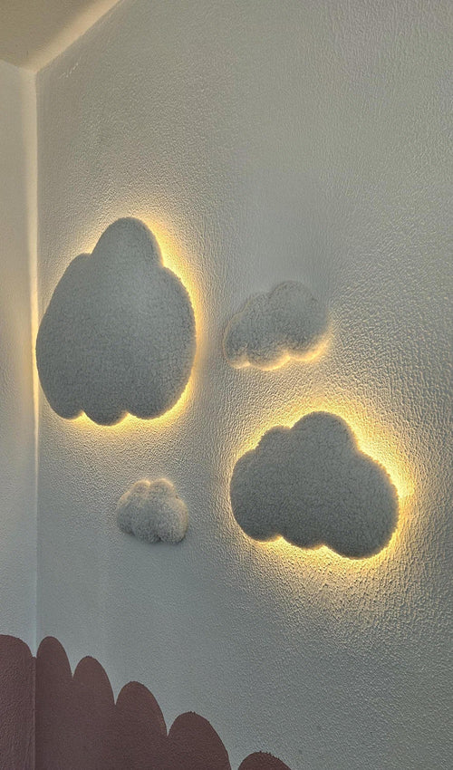 Cloud Wall Lamp Set of 4 – LED Nursery Night Lights – Handmade Baby Room Decor – Soft Cloud Lights – Baby Shower Gift