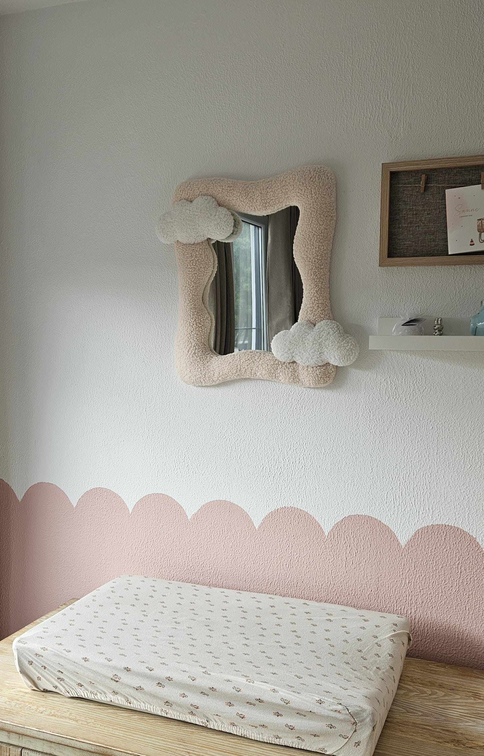 Mirror with clouds wall decoration champagne/off-white organic shape nursery, boucle wall decoration, children's room, baby room