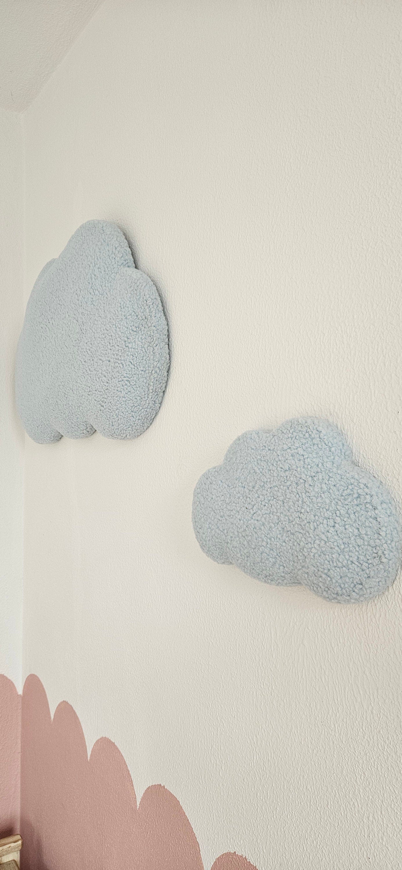 Set of wall decoration clouds baby room baby blue boucle wall decoration, children's room, baby room, clouds, baby blue