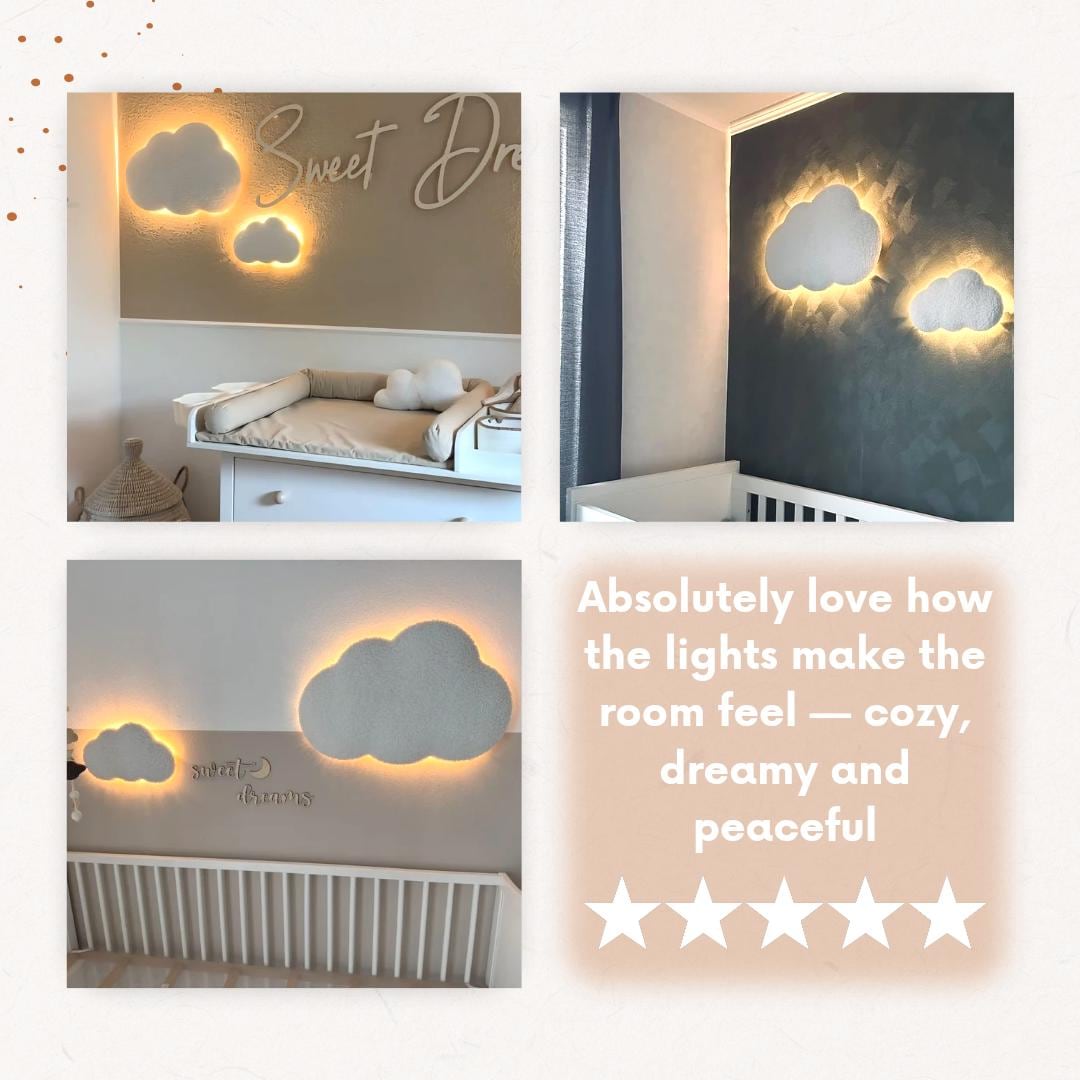 Set of 2 Cloud Night Lights – Battery Powered LED Nursery Wall Lamps – Baby Room Decor – Cloud Nursery Gift