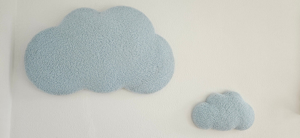 Set of wall decoration clouds baby room baby blue boucle wall decoration, children's room, baby room, clouds, baby blue