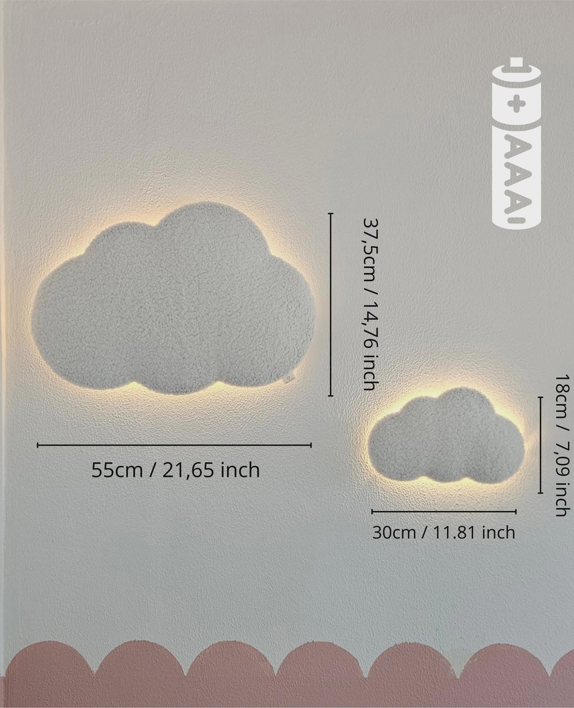 Set of 2 Cloud Night Lights – Battery Powered LED Nursery Wall Lamps – Baby Room Decor – Cloud Nursery Gift