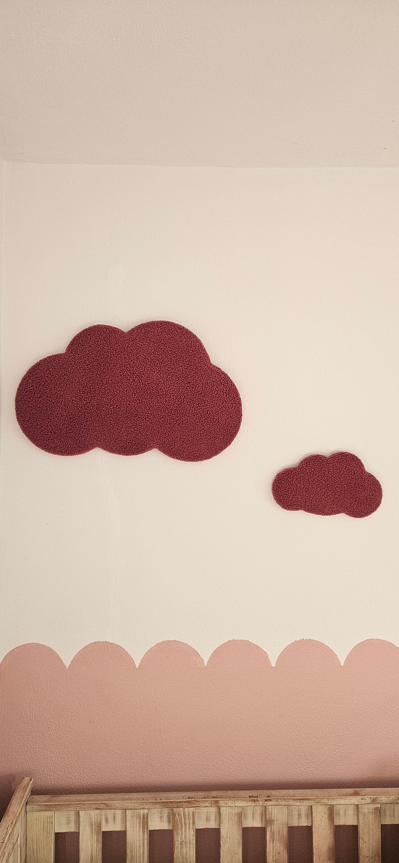 Set Baby room wall decoration cloud dark old pink boucle, children's room decoration, baby shower gift, baby clouds