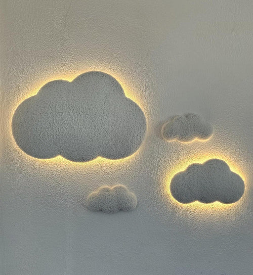 Cloud Wall Lamp Set of 4 – LED Nursery Night Lights – Handmade Baby Room Decor – Soft Cloud Lights – Baby Shower Gift