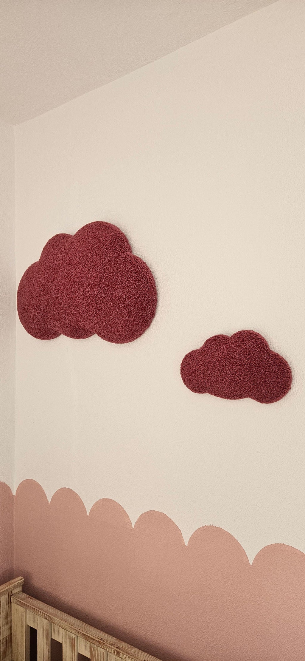 Set Baby room wall decoration cloud dark old pink boucle, children's room decoration, baby shower gift, baby clouds