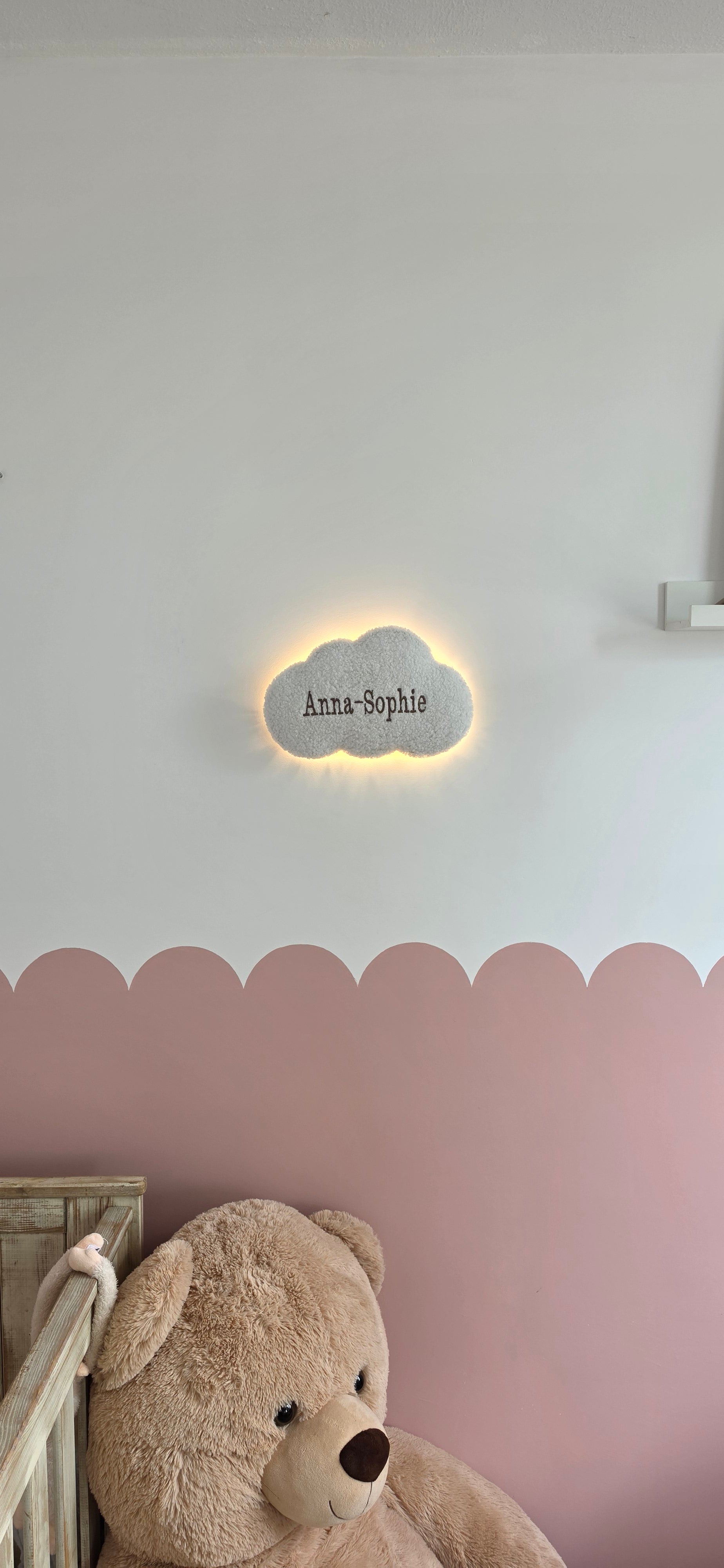 Gepersonaliseerde Teddy Wolkenlamp met Naam – LED Nachtlampje Babykamer