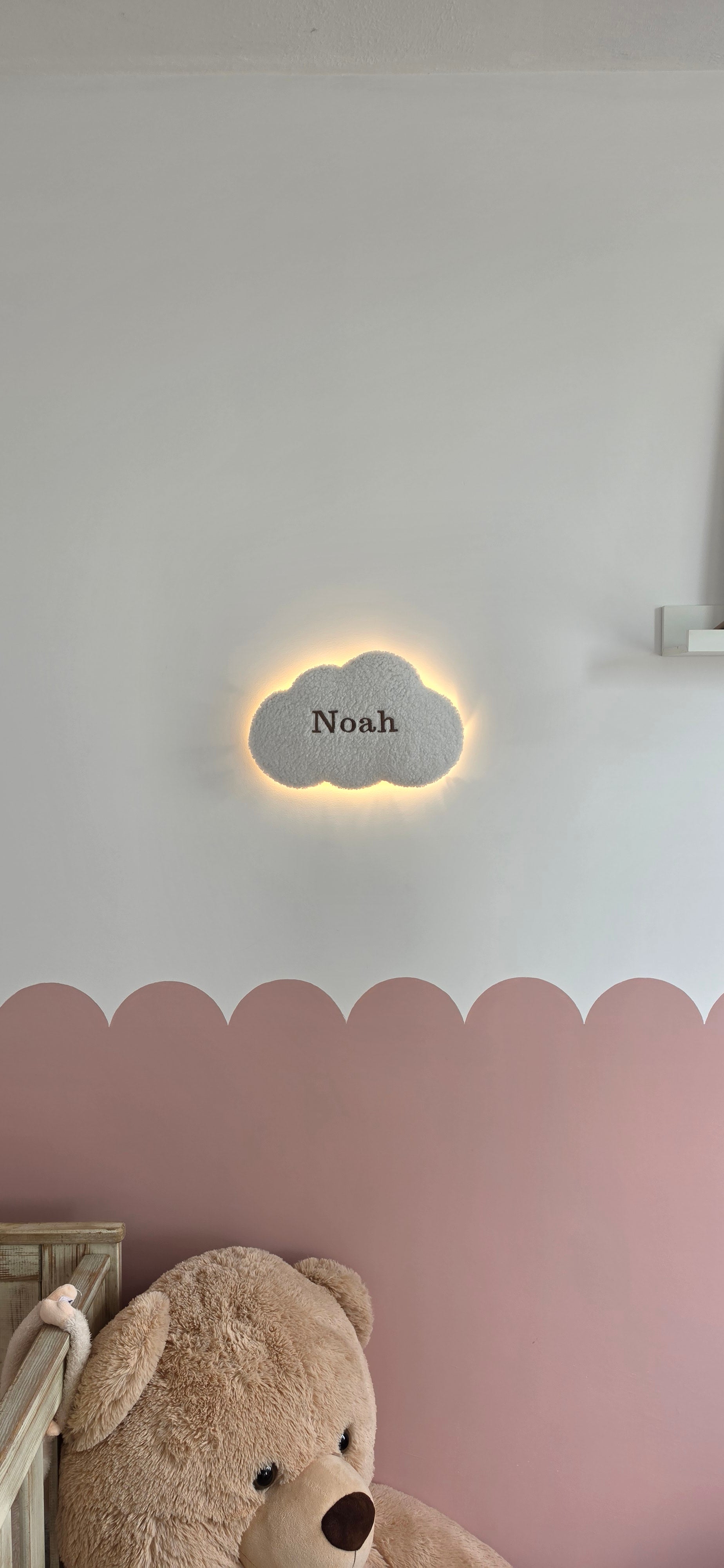 Gepersonaliseerde Teddy Wolkenlamp met Naam – LED Nachtlampje Babykamer
