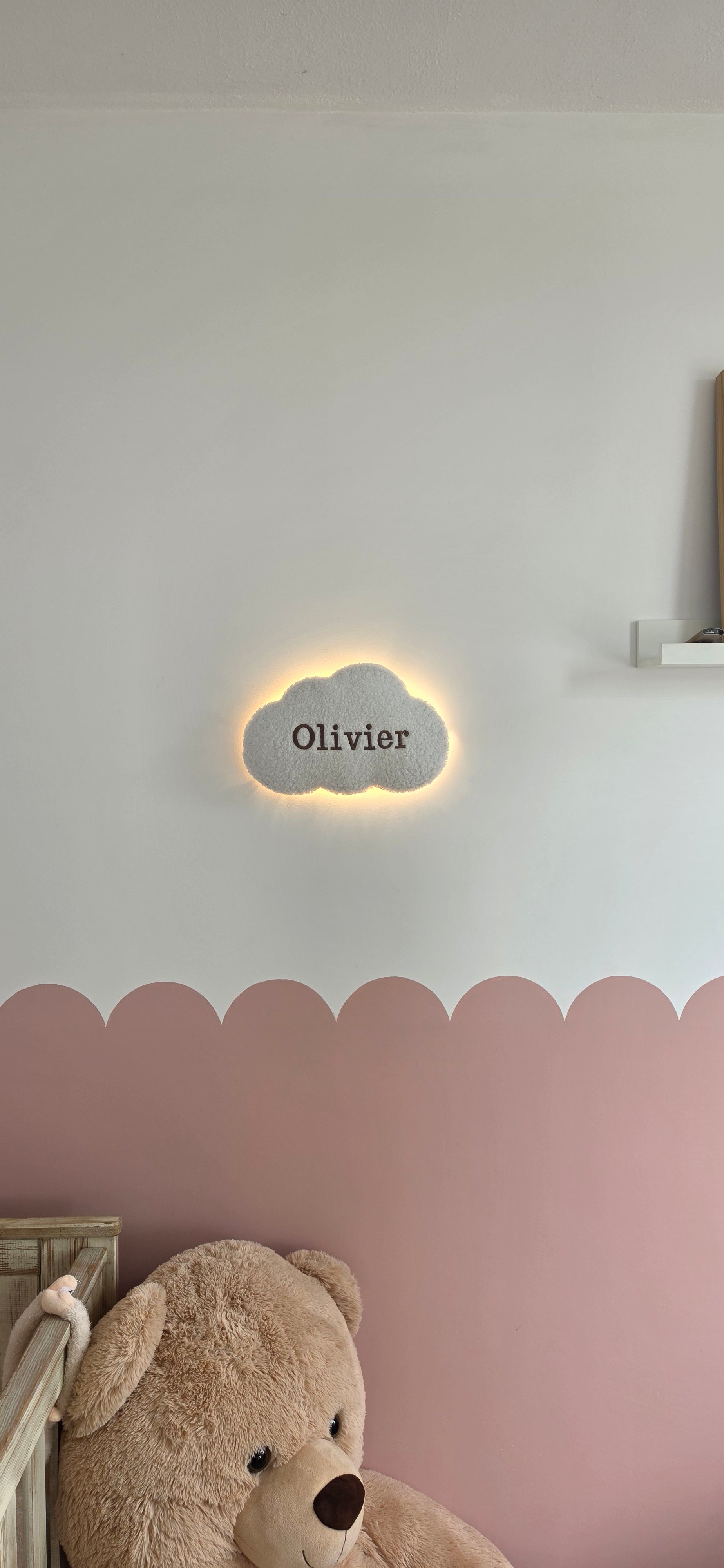 Gepersonaliseerde Teddy Wolkenlamp met Naam – LED Nachtlampje Babykamer