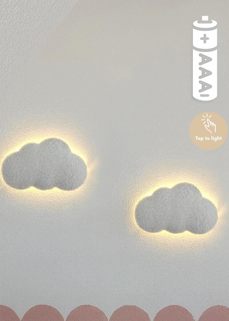 Set van 2 Wolken Wandlampen – Medium | Sfeervolle Babykamer Nachtlamp | LED Wanddecoratie voor Kinderkamer