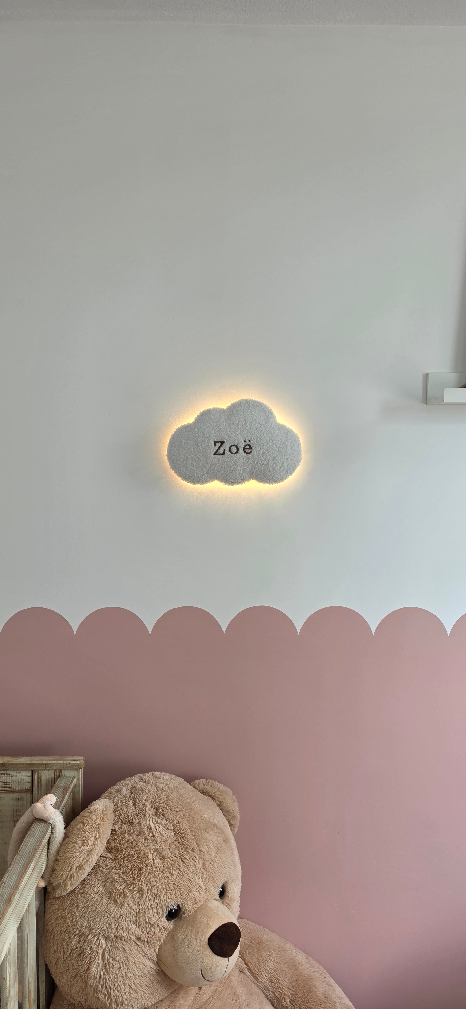 Gepersonaliseerde Teddy Wolkenlamp met Naam – LED Nachtlampje Babykamer